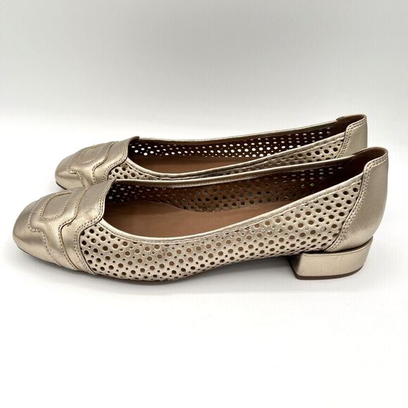 French Soles FSNY Leather Flats Champagne Metallic Laser Cut Square Toe 8-8.5/39 - Picture 5 of 11